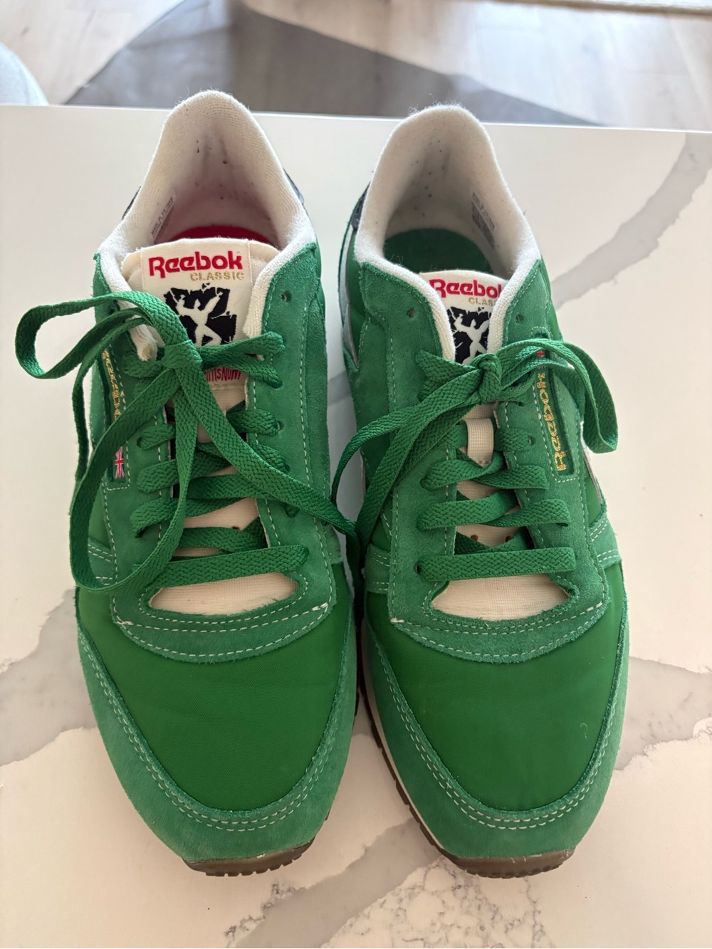 Gently used Reebok running shoes. Kelly Green unisex men’s 9M or women’s 10M